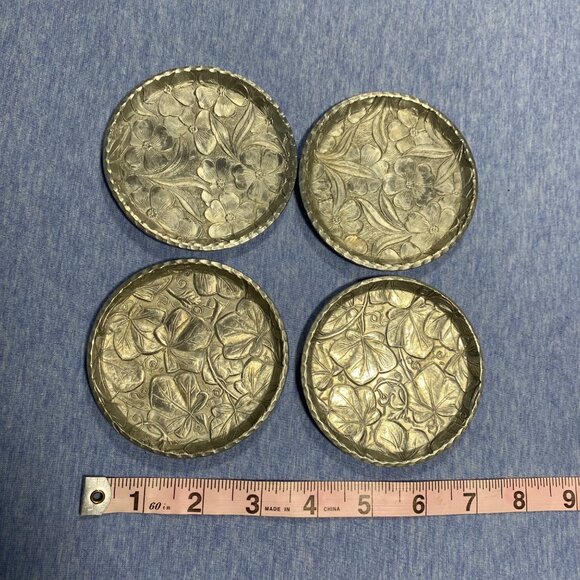 Vintage Everlast Hand-Forged Aluminum Floral Coasters Set Of 4 3.5" Diameter - Picture 2 of 8